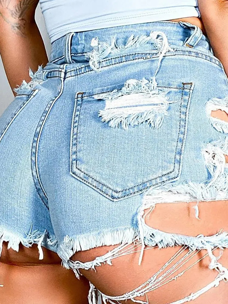 Edgy Asymmetrical Ripped Denim Shorts