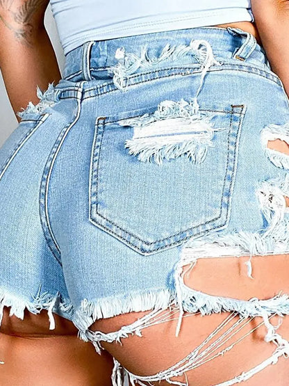 Edgy Asymmetrical Ripped Denim Shorts