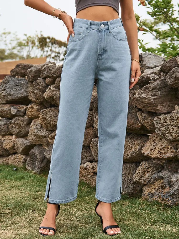Modern Split-Hem Relaxed Denim Pants
