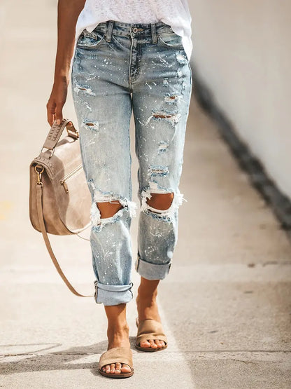 Harper - Paint Splatter Cropped Denim Jeans