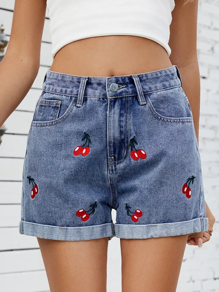 Cherry - Embroidered Shorts