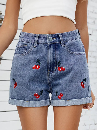 Cherry - Embroidered Shorts