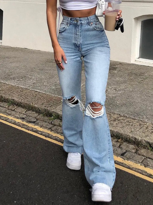 Harper - Distressed Flared Wide-Leg Jeans