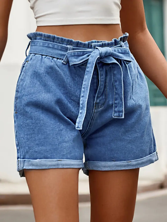 Sophie - High-Waist Bow Denim Shorts