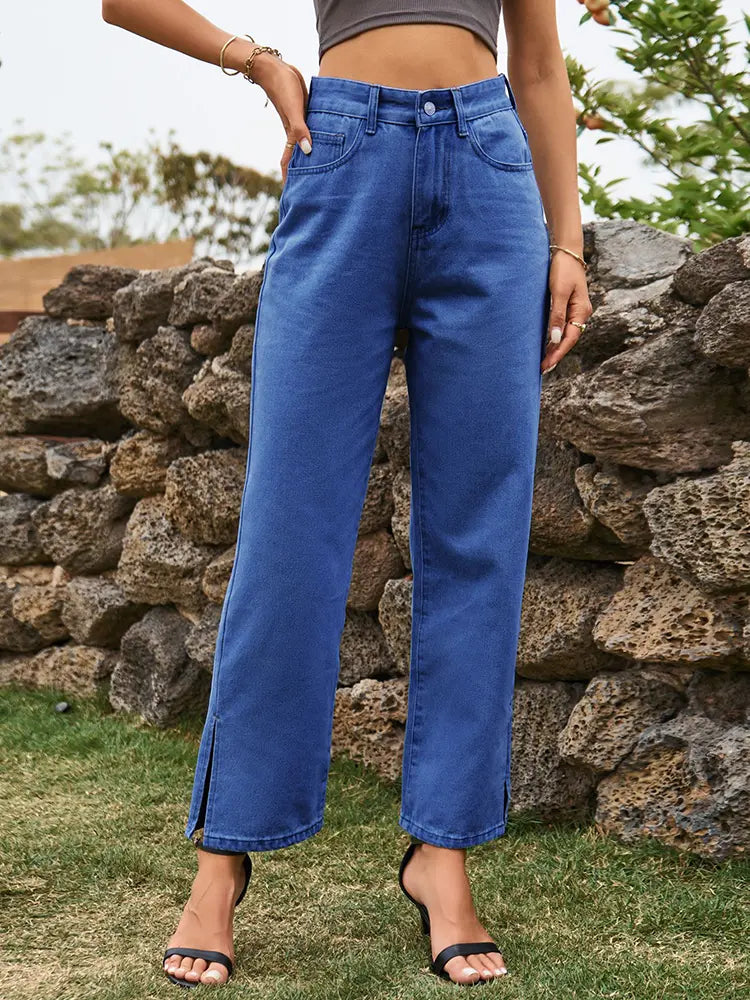 Modern Split-Hem Relaxed Denim Pants