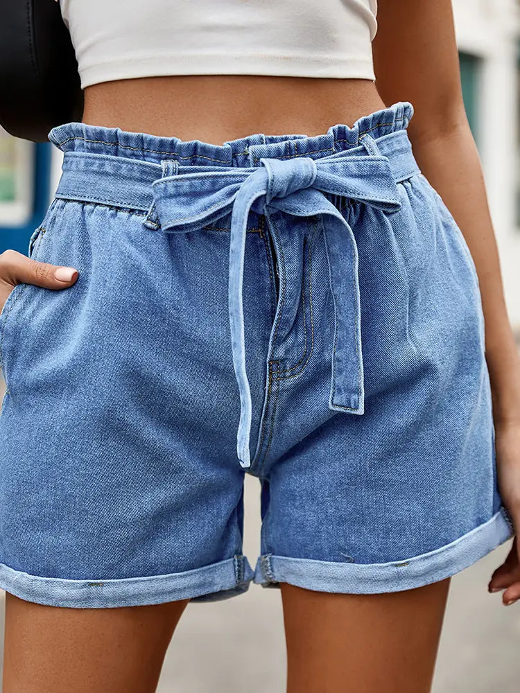 Sophie - High-Waist Bow Denim Shorts