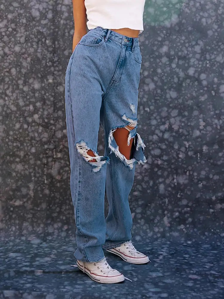 Breezy Summer Ripped Straight-Leg Jeans