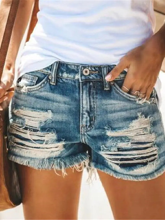 Frayed High-Rise Distressed Denim Shorts