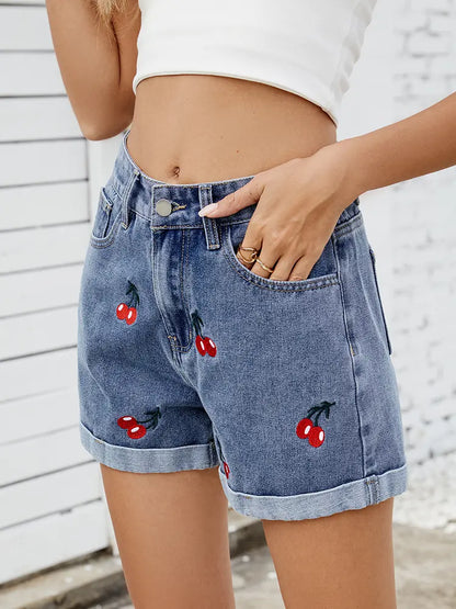 Cherry - Embroidered Shorts
