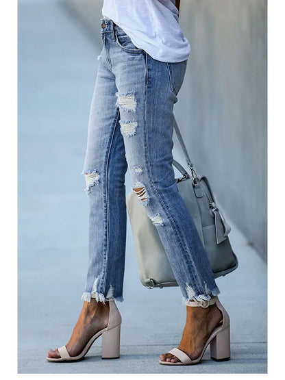 Harper - Slim Fit Ripped Cropped Jeans