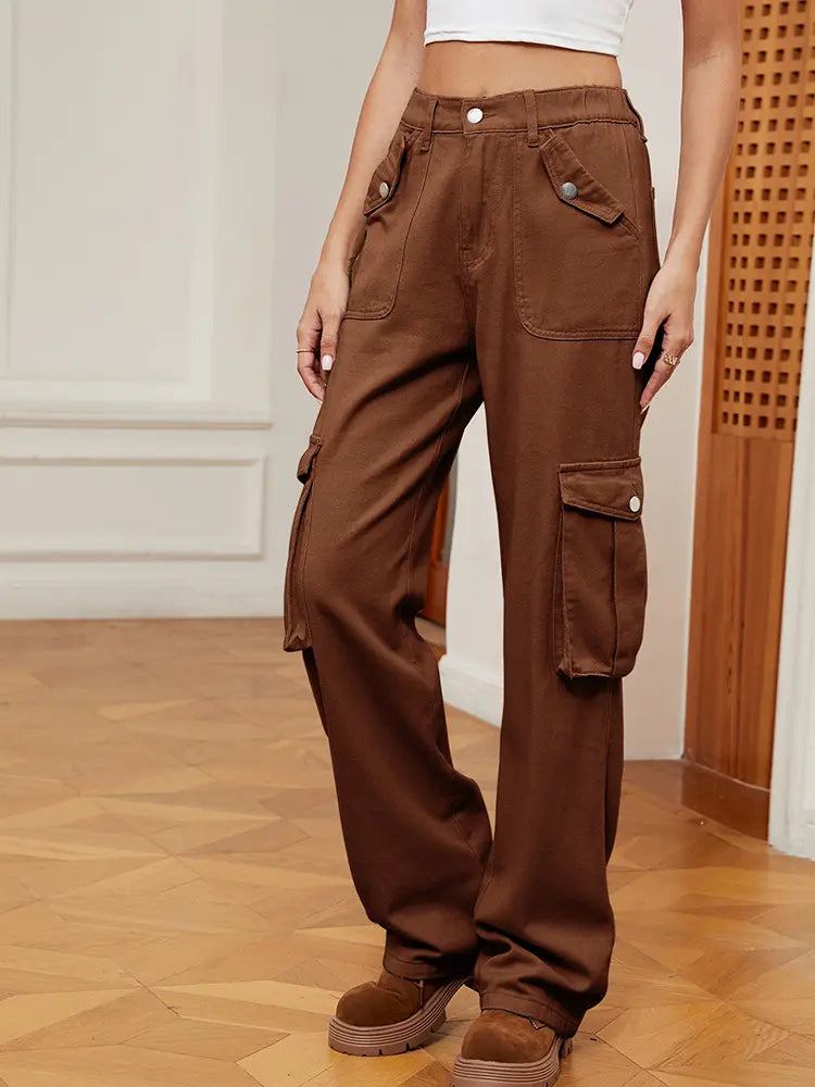 Everyday Retro-Style Elastic Waist Cargo Jeans