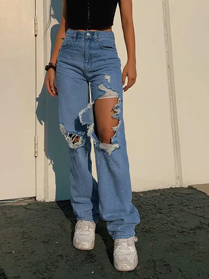 Breezy Summer Ripped Straight-Leg Jeans
