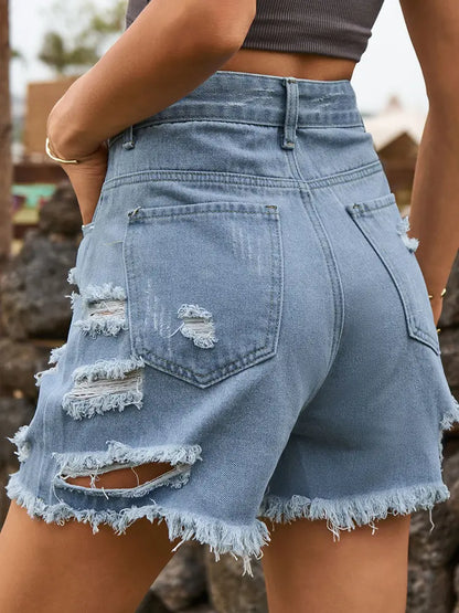 Edgy Asymmetrical Ripped Denim Shorts