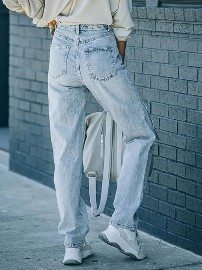 Harper - Asymmetric Ripped Relaxed Denim Jeans