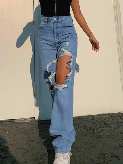 Breezy Summer Ripped Straight-Leg Jeans
