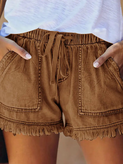 Sunny Days High-Waist Drawstring Denim Shorts
