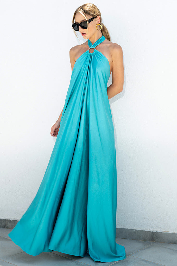 Satin  Elegant Maxi long Dress: Backless Halter Neck - Airnori