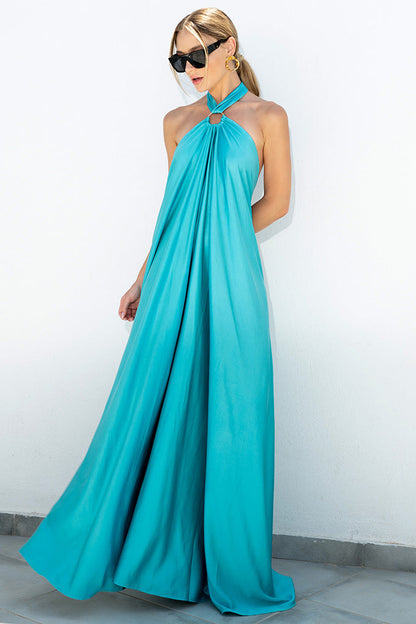 Satin  Elegant Maxi long Dress: Backless Halter Neck - Airnori