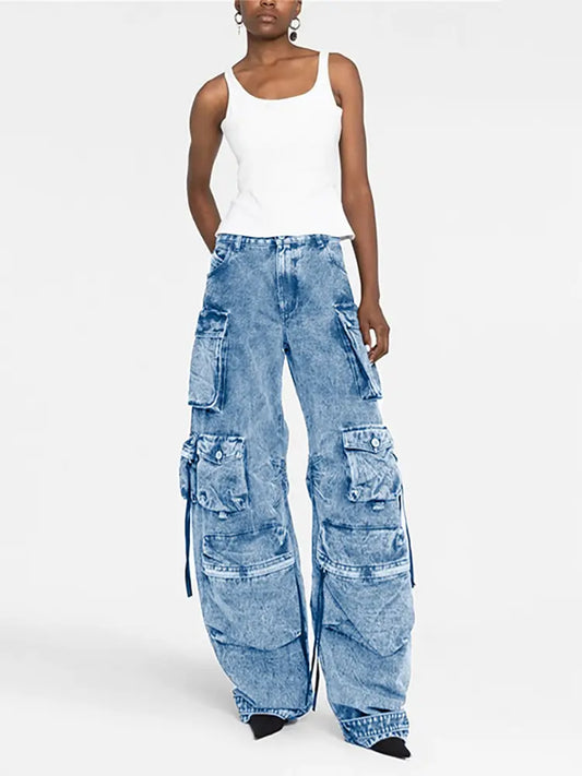 Patchwork Wide-Leg Cargo Street Pants