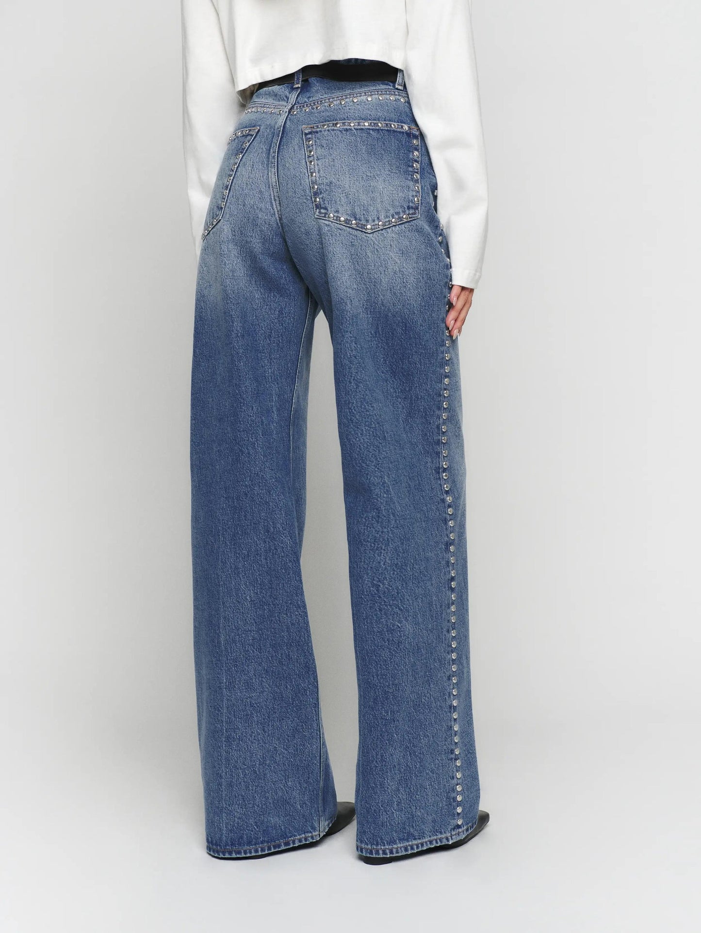Abbie – Relaxed Wide-Leg Studded Denim Jeans