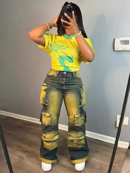 Harper – Tie-Dye Cargo Jeans With Elongating Fit