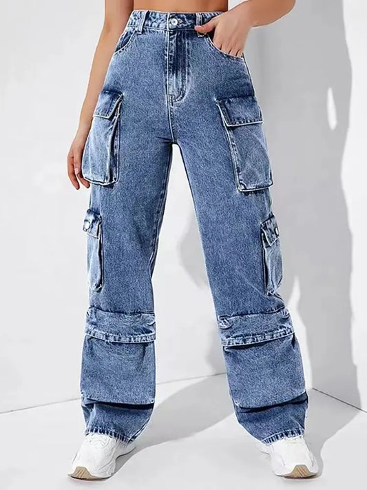 Streetwise High-Waist Cargo Jeans