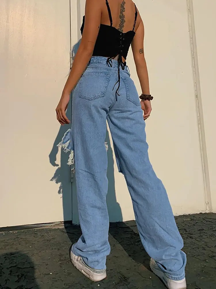 Breezy Summer Ripped Straight-Leg Jeans