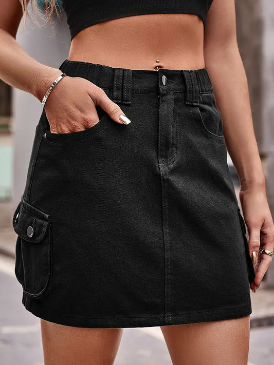 Elastic Waist Denim Skirt