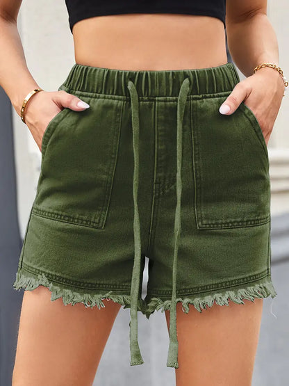 Chloe – Frayed Drawstring Denim Shorts