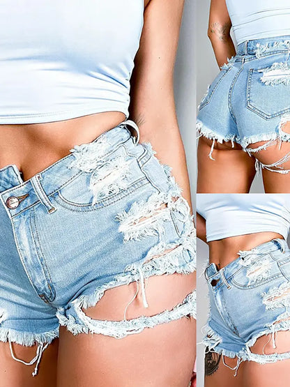 Edgy Asymmetrical Ripped Denim Shorts