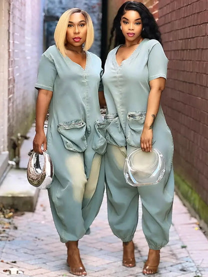Maya – Denim Jumpsuit With Oversized Pockets