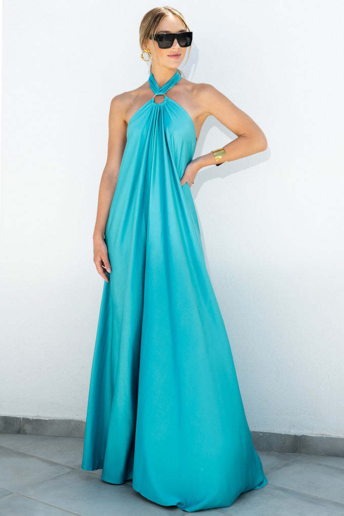 Satin  Elegant Maxi long Dress: Backless Halter Neck - Airnori
