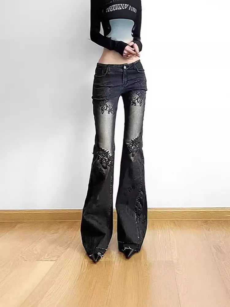 Ivy – Floral Low-Rise Jeans With Flared Legs