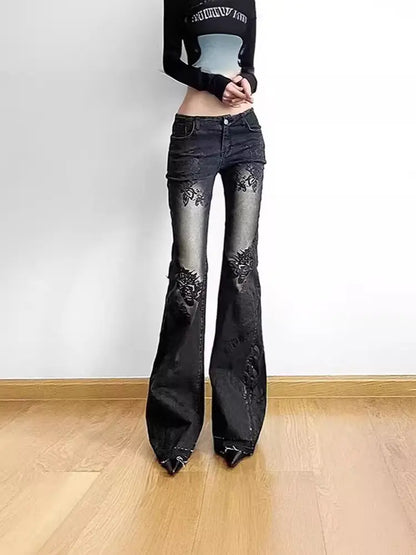 Ivy – Floral Low-Rise Jeans With Flared Legs