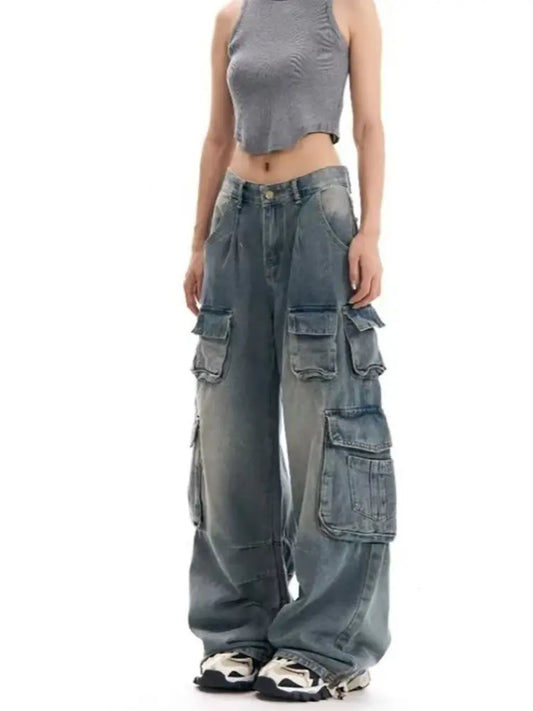 Urban Explorer Multi-Pocket Wide-Leg Denim Pants