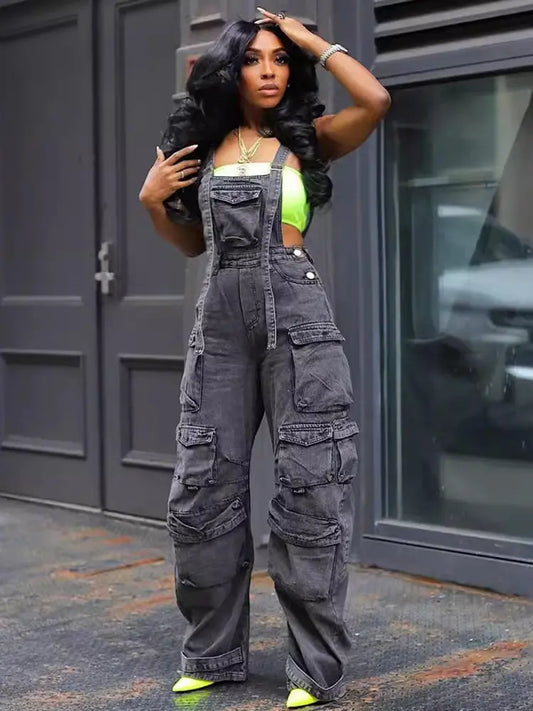 Urban Utility Wide-Leg Denim Jumpsuit