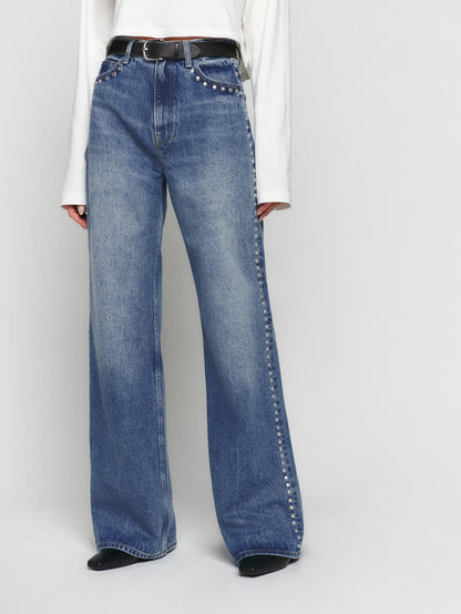 Cary – High-Rise Studded Wide-Leg Statement Jeans