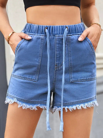 Chloe – Frayed Drawstring Denim Shorts