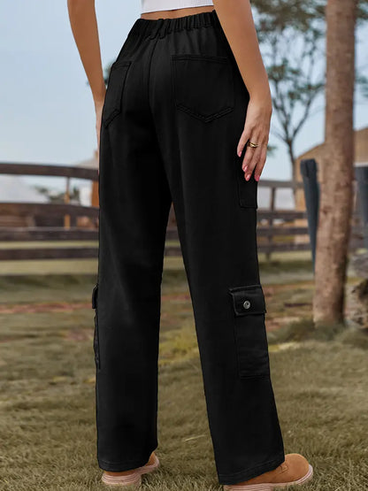 Everyday Washed Cargo Denim Pants with Semi-Elastic Waist