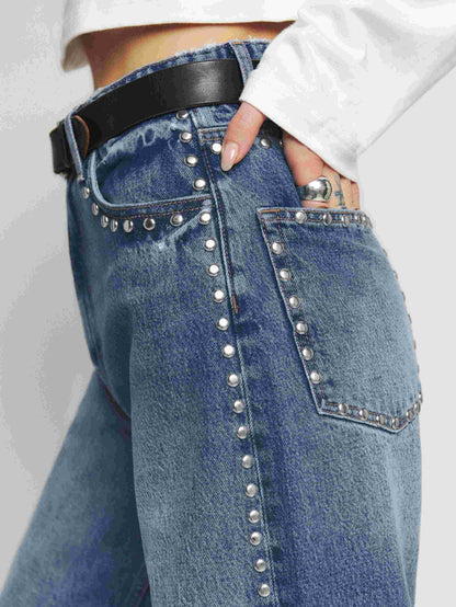 Cary – High-Rise Studded Wide-Leg Statement Jeans