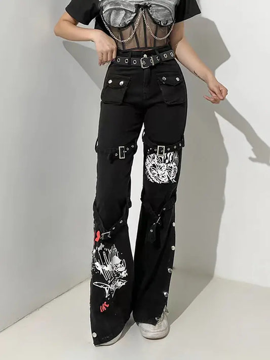 Edgy Graphic Metallic Street Jeans