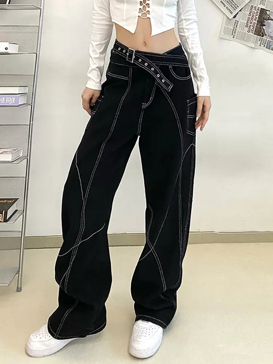 Contrast-Stitch Wide-Leg Street Jeans