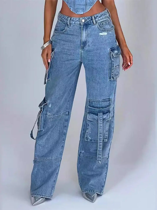 Trendy 3D Pocket Low-Rise Jeans