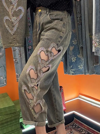 Harper – Heart Cutout Rhinestone Vintage Jeans