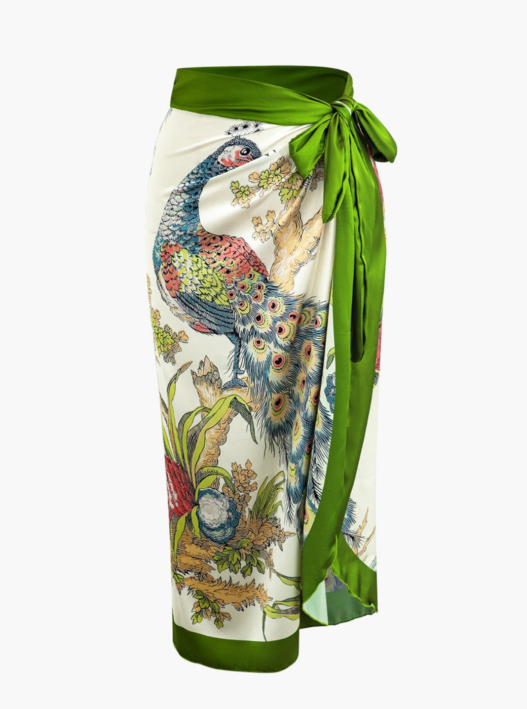 Peacock Garden Tie-Waist Fitted Cover-Up Skirt