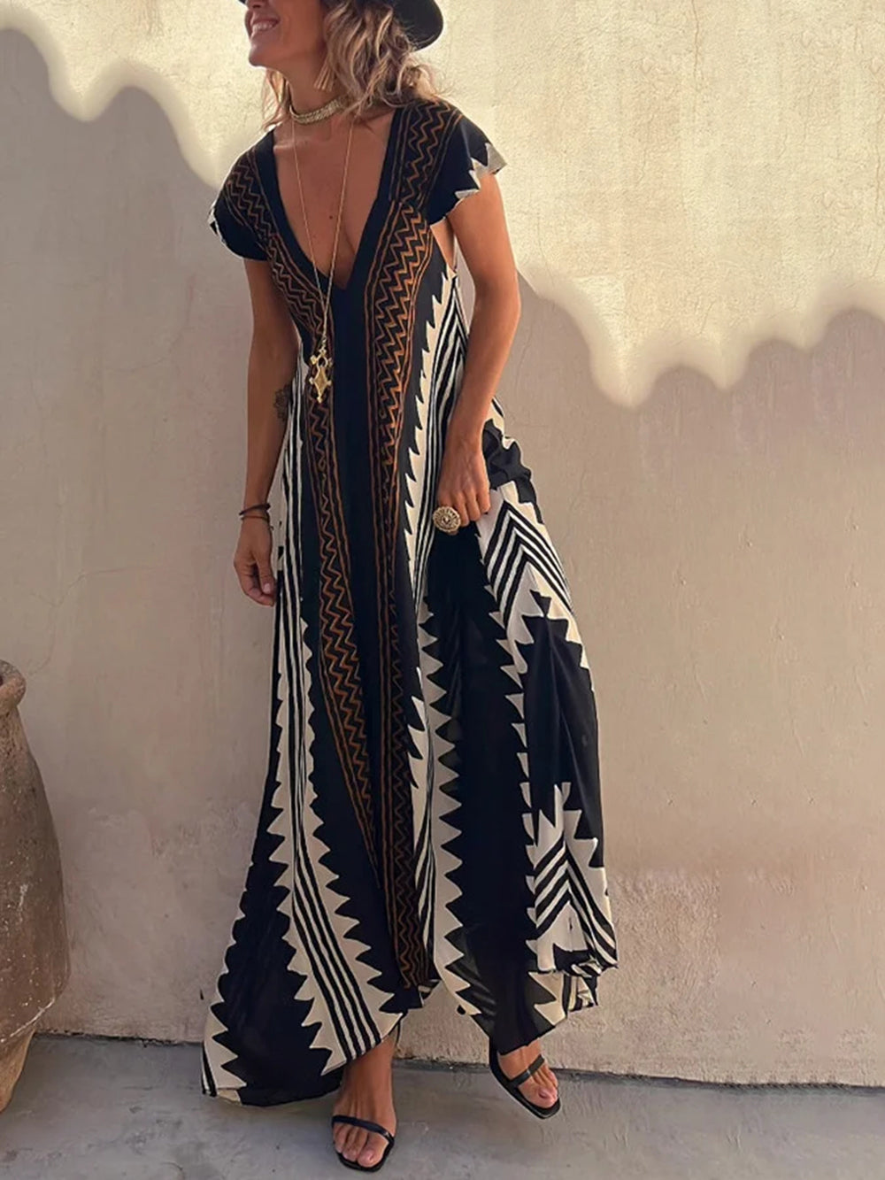 Shannon Bohemian Aztec Print Maxi Dress - Airnori