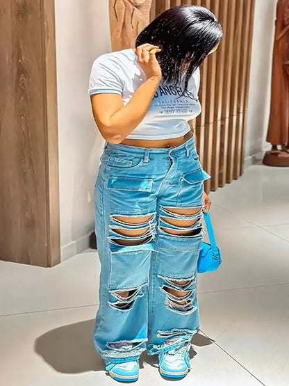 Zoey – Ripped High-Waist Jeans With Multi Pockets