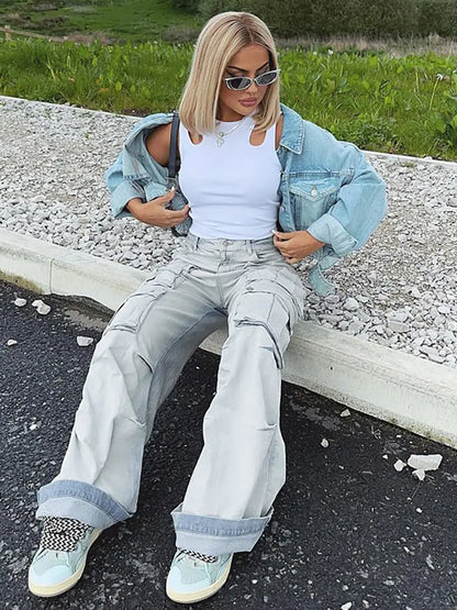 Sienna - Zipper Split Street Cargo Jeans