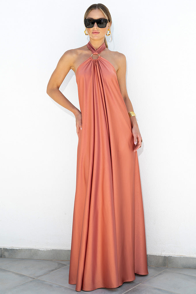 Satin  Elegant Maxi long Dress: Backless Halter Neck - Airnori