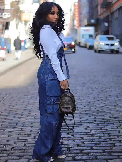 Urban Utility Wide-Leg Denim Jumpsuit